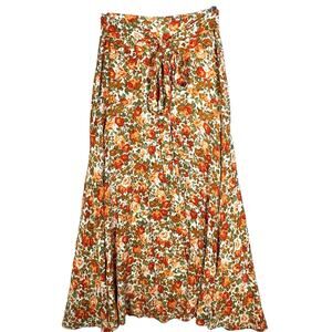 Faithfull The Brand Full Maxi Skirt Orange Green Floral Tie Waist